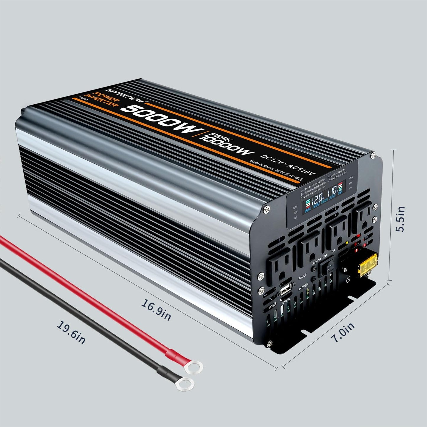 5000 watt Power Inverter DC 12V to AC 110V/120V Converter,10000w Peak.Comes with LCD Display,Wireless Controller, 4AC outlets,1USB.RV Inverter,Suitable for Camping,and Off-Grid Solar Inverter Systems