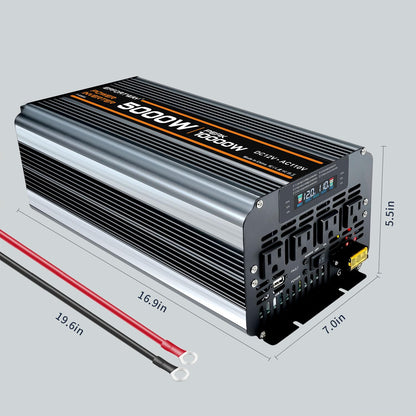 5000 watt Power Inverter DC 12V to AC 110V/120V Converter,10000w Peak.Comes with LCD Display,Wireless Controller, 4AC outlets,1USB.RV Inverter,Suitable for Camping,and Off-Grid Solar Inverter Systems