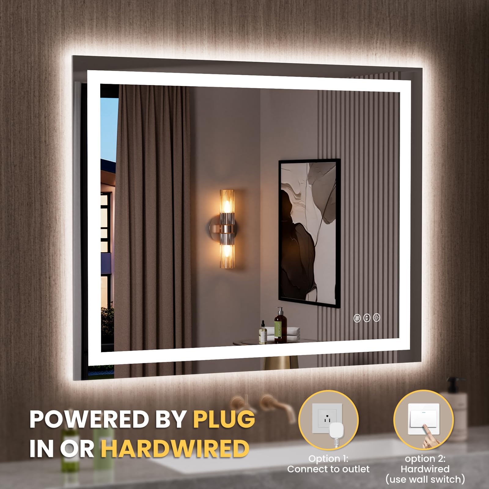 LOAAO 39.4"x31.5" LED Mirror for Bathroom, Lighted Bathroom Mirror with Lights, Anti-Fog, Dimmable, Memory Function, Easy to Install, Clear Reflection