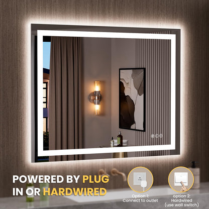 LOAAO 39.4"x31.5" LED Mirror for Bathroom, Lighted Bathroom Mirror with Lights, Anti-Fog, Dimmable, Memory Function, Easy to Install, Clear Reflection