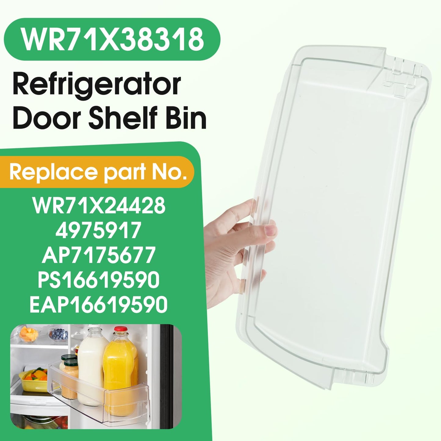2025 Upgraded WR71X38318 Refrigerator Door Shelf Bin for GE, Replacement Part WR71X24428 4975917 AP7175677 PS16619590 EAP16619590