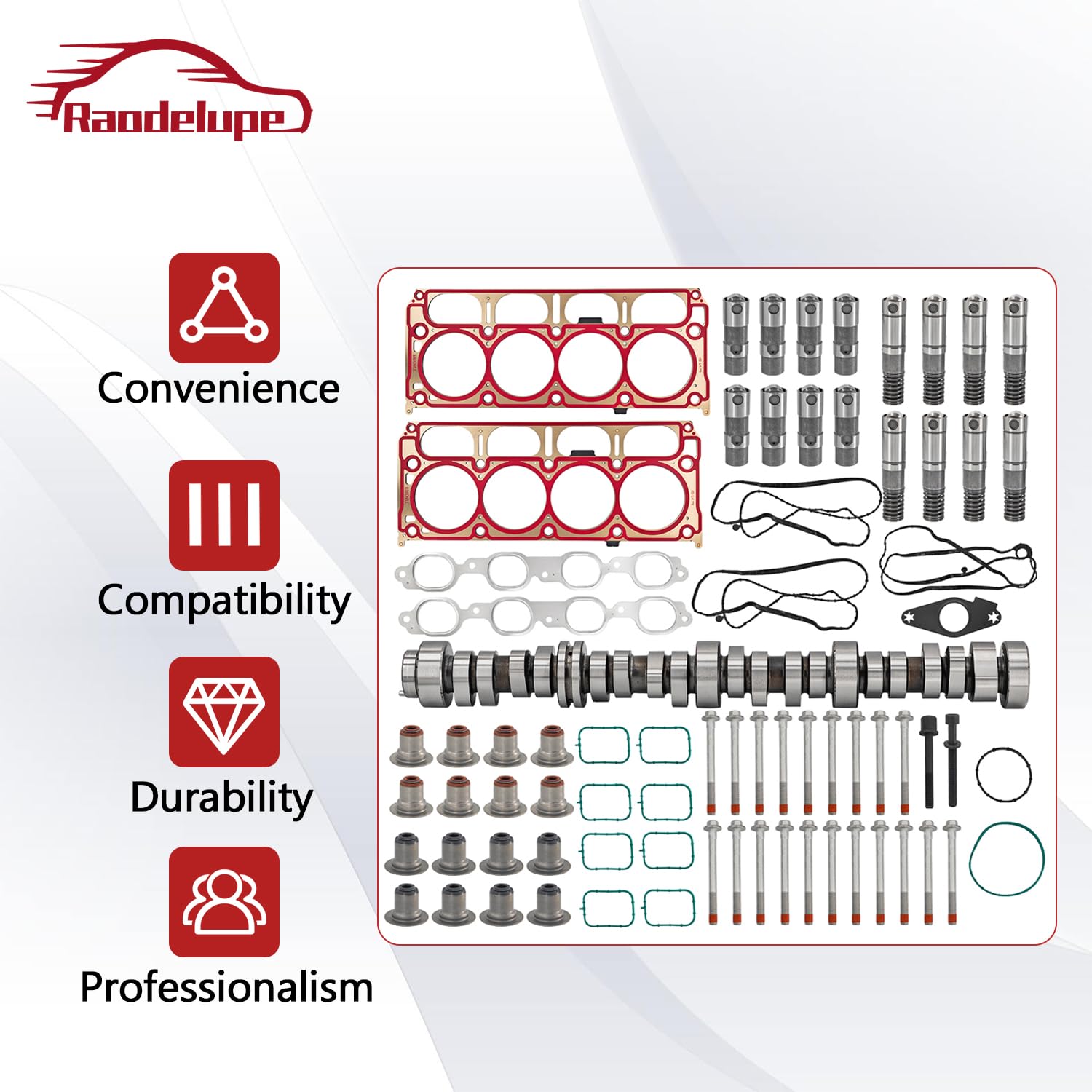 Raodelupe LT 6.2L GEN-5 AFM Engine Rebuild Kit W/12629512 Camshaft 8*AFM Lifters 8*LS7 Style Lifters Head Gasket Kit Bolts Compatible with Chevy 6.2L LT Gen5 L86 L87 2014-2020
