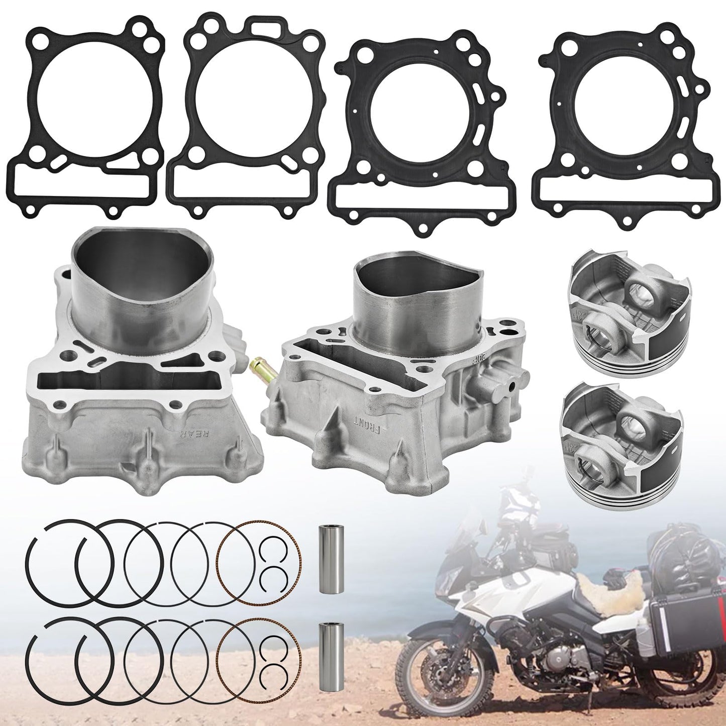 Yainetan 11210-20F01-0F0 Front Rear Cylinder Piston Gasket Kit Compatible With Suzuki SV650 SV650A SV650S SV650SA V-Strom 650 11220-20F20-0F0