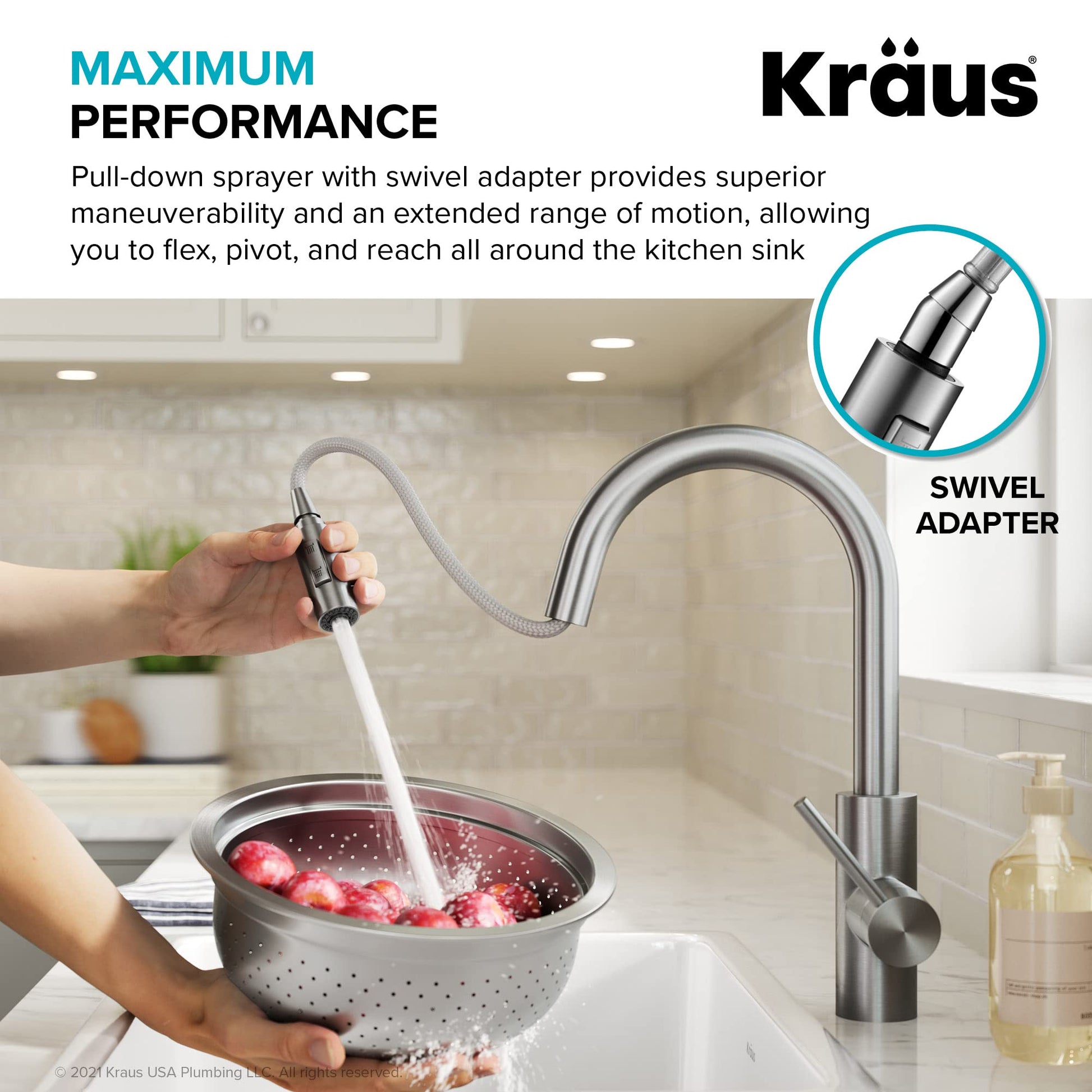 KRAUS Olettoâ„¢ Single Handle Pull Down Kitchen Faucet in Brushed Brass Finish
