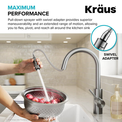 KRAUS Olettoâ„¢ Single Handle Pull Down Kitchen Faucet in Brushed Brass Finish