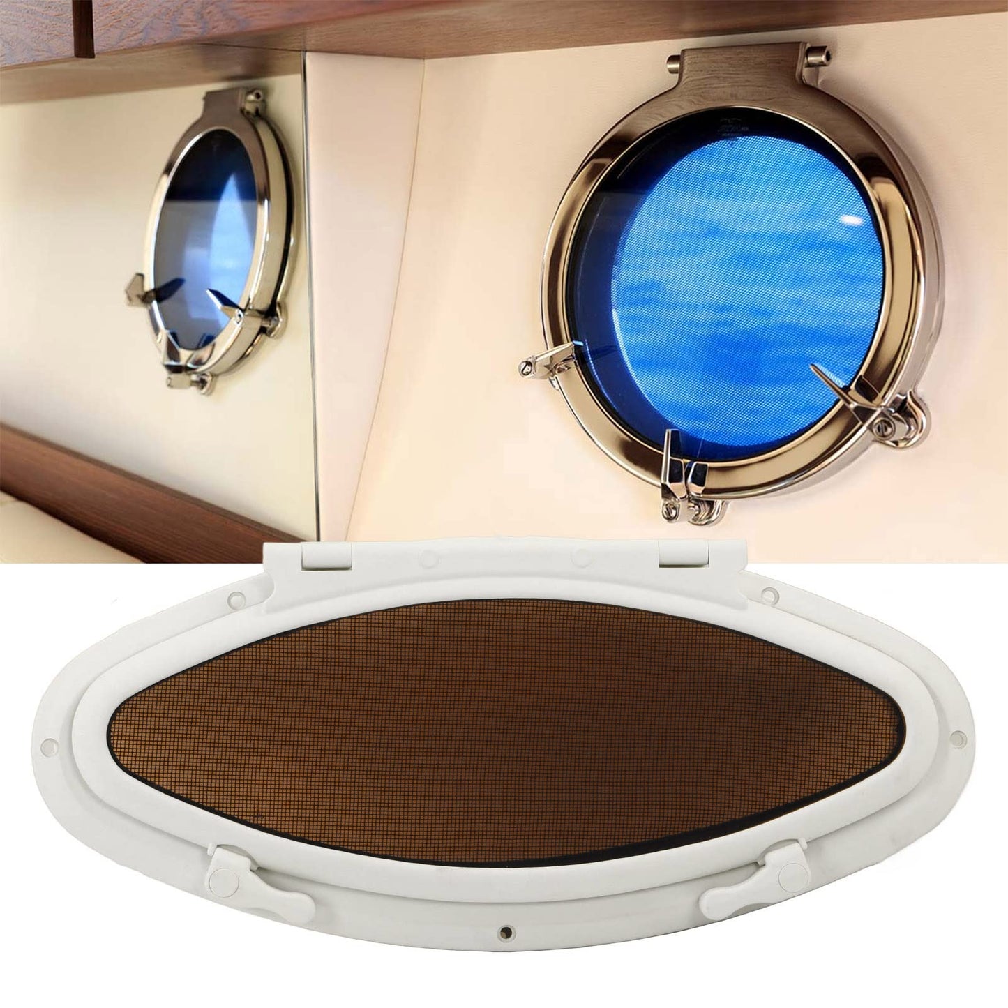 Marine Hatch Porthole Window, Oval Opening Portlight Window Anti Sturdy 470x210mm with Screen for Yacht