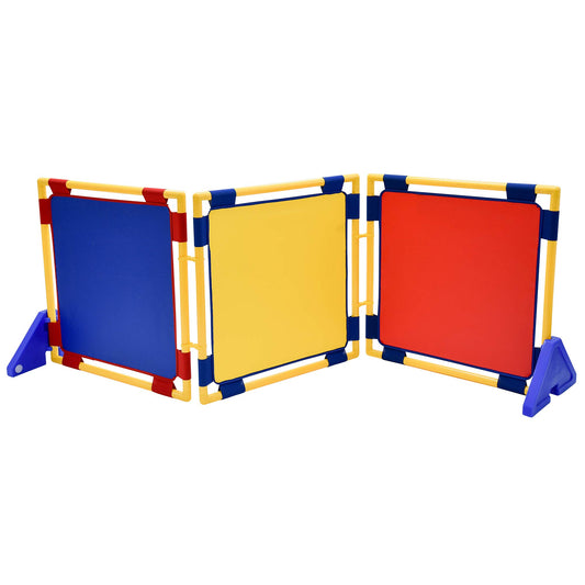 Children's Factory Square PlayPanel - Set of 3, Kids Room Divider, Classroom Privacy Screen, Cantilever Feet Included, Rainbow