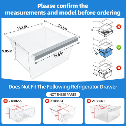 UPGRADED W11162443 Refrigerator Crisper Drawer Compatible with Whirlpool Crisper Drawer W11046494 Maytag Crisper Drawer Replacement WRS315SDHZ WRS321SDHZ WRS325SDHZ WRS315SDHM MSS25N4MKZ Upper Drawer