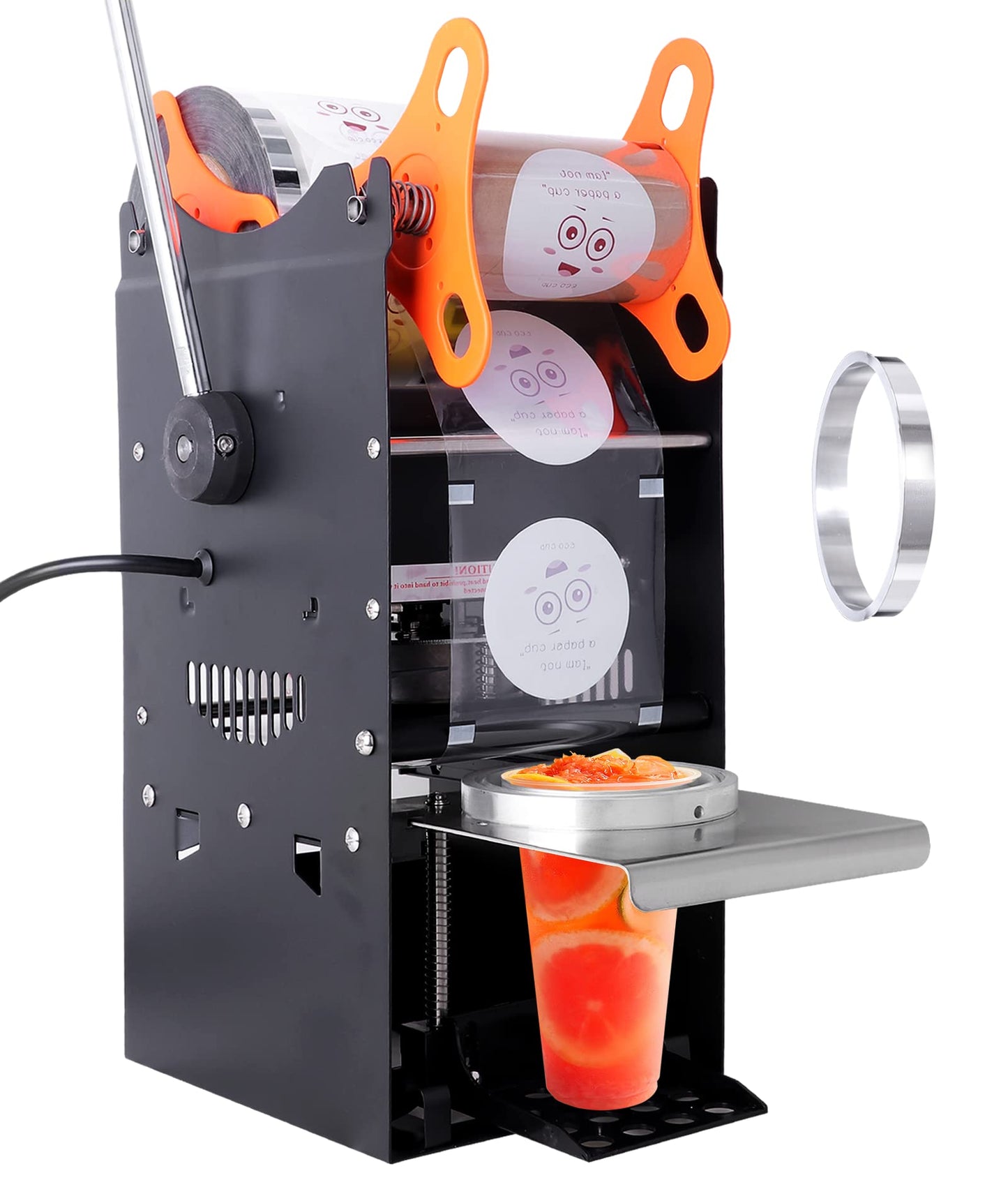 UNOPENED JIAWANSHUN Manual Cup Sealing Machine Electric Cup Sealer for Bubble Boba Milk Tea Cup Sealer for Height 170mm Ï†90mm/95mm Plastic and Paper Cup (110V)