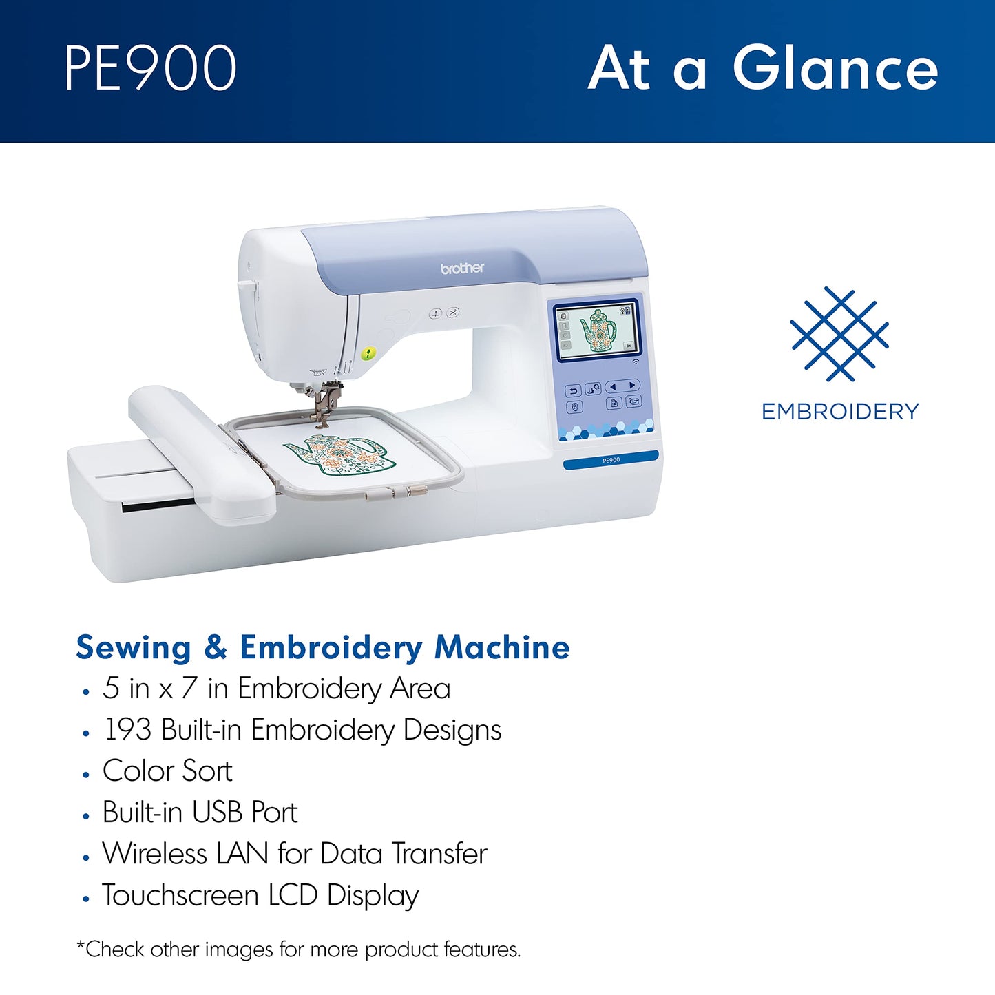 Brother PE900 Embroidery Machine with WLAN, White