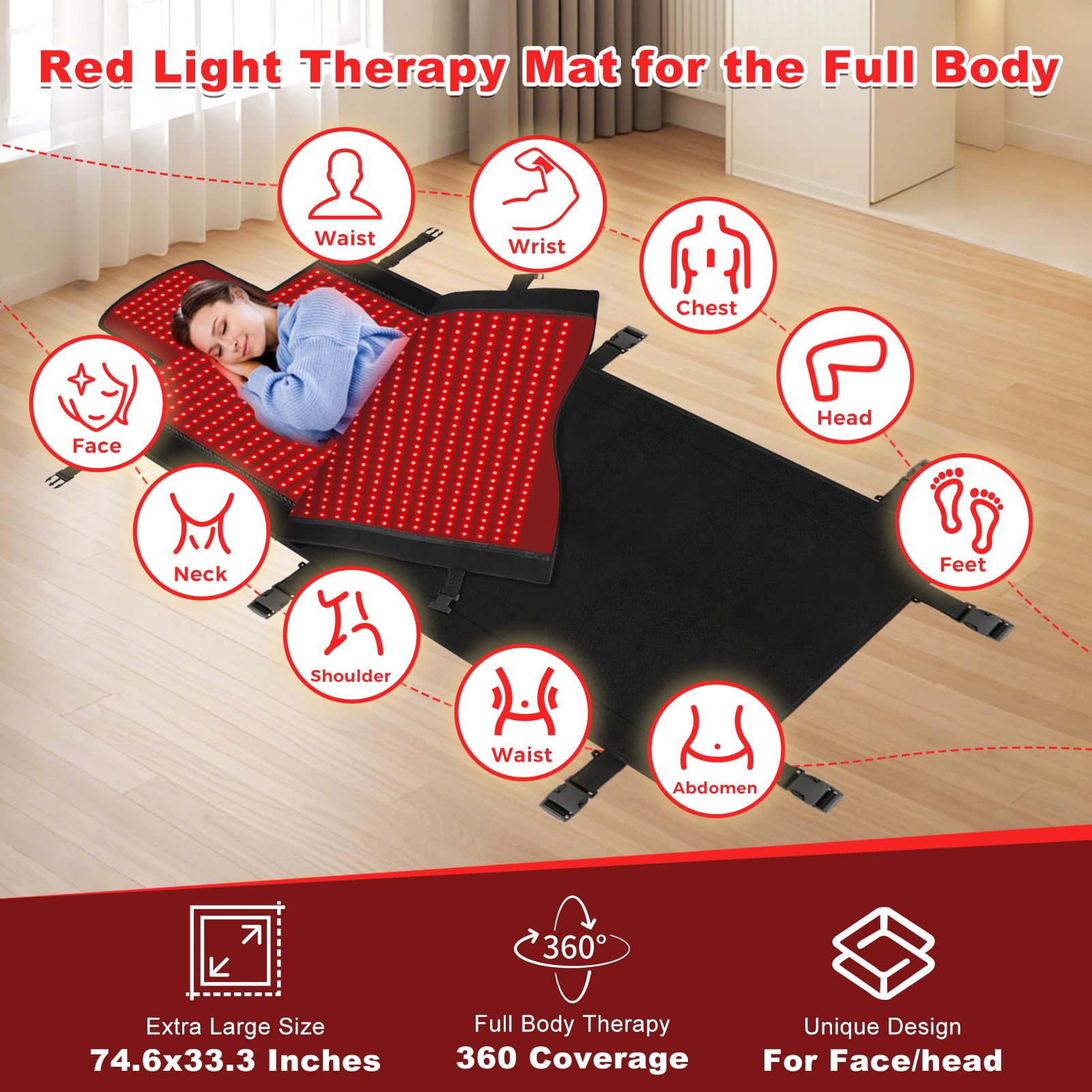 Full Body Red Light Therapy Mat, 2in1 LEDs (660nm& 850nm) Red Light Therapy Blanket, Premium Material, Adjustable Timer & Intensity (2570 LEDs) (2570 LEDs)