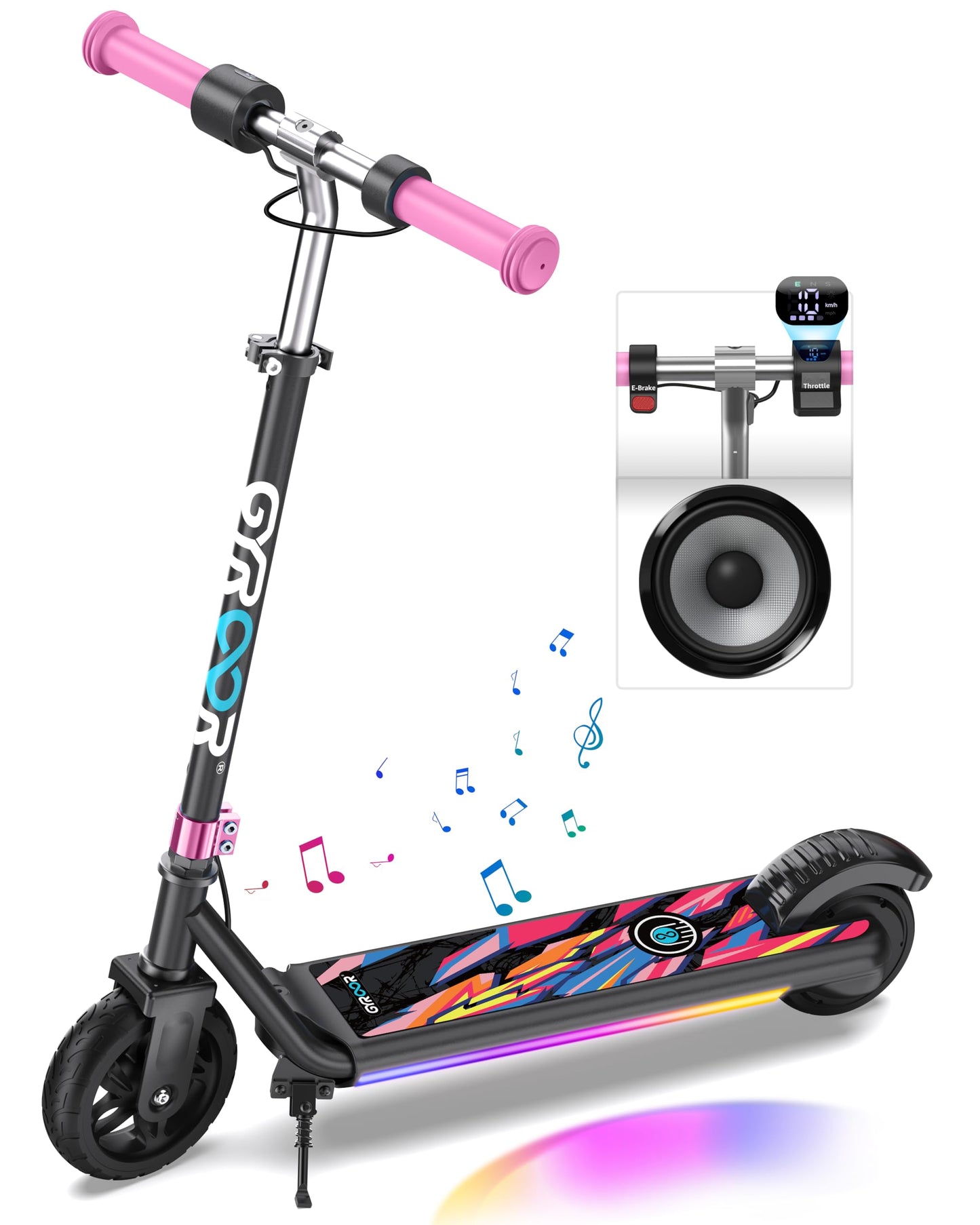 Gyroor Electric Scooter for Kids, E-Throttle 150W Motor LED Display, H30Max-Pink