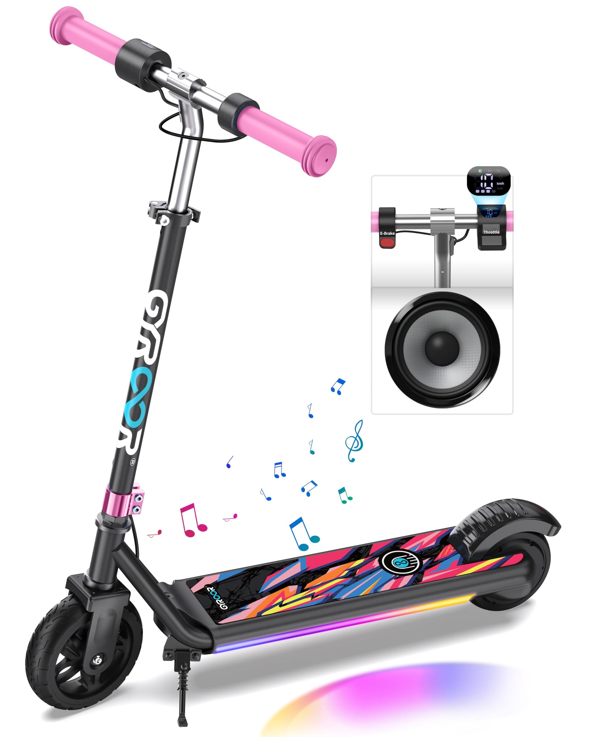 Gyroor Electric Scooter for Kids, E-Throttle 150W Motor LED Display, H30Max-Pink