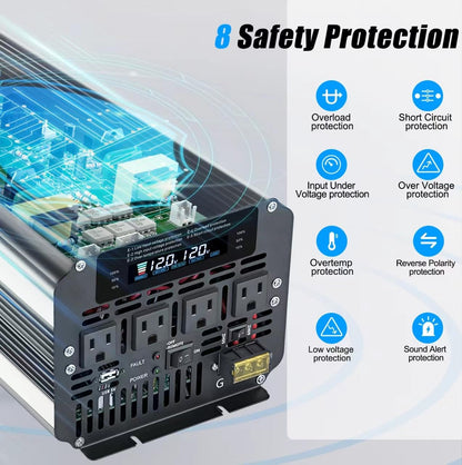 Cantonape 5000W 12V to 110V DC to AC Power Inverter with LCD Display, Remote Control and 4 Car AC Adapters for Car Truck Boat RV Off-Grid Solar System