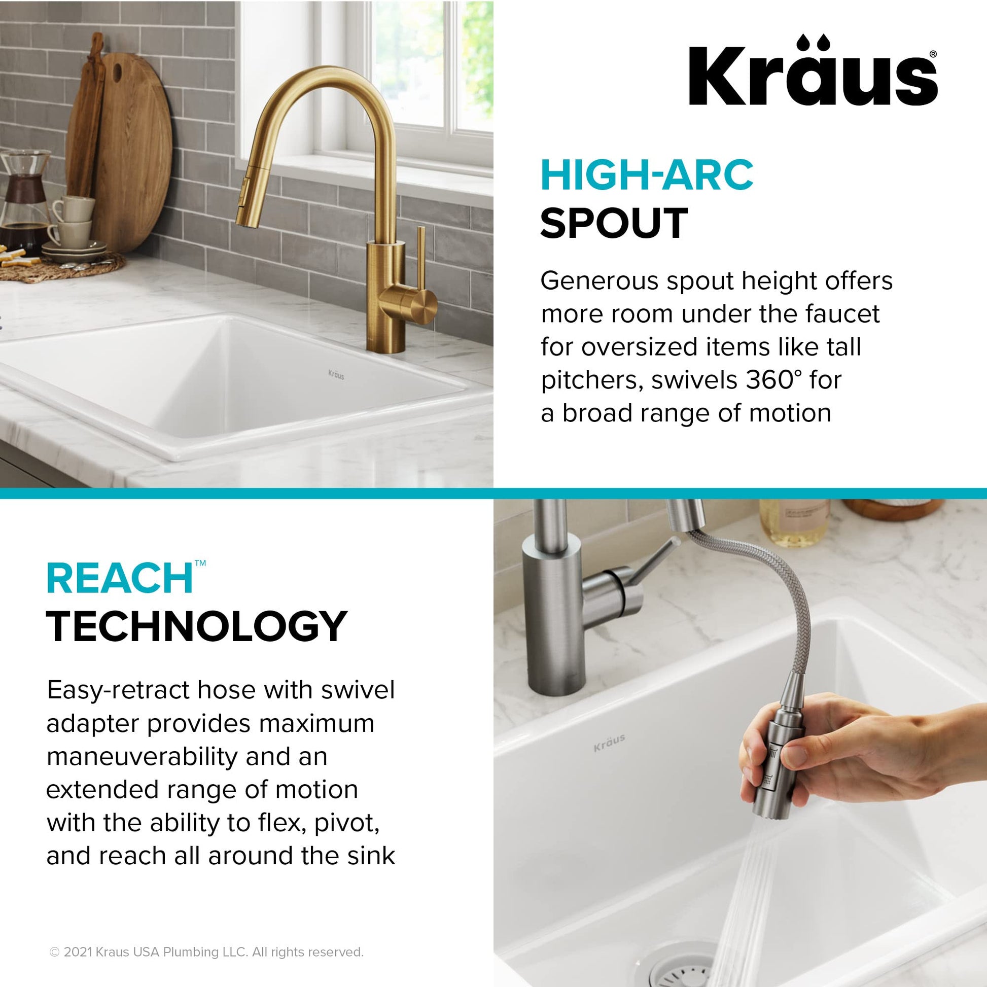 KRAUS Olettoâ„¢ Single Handle Pull Down Kitchen Faucet in Brushed Brass Finish
