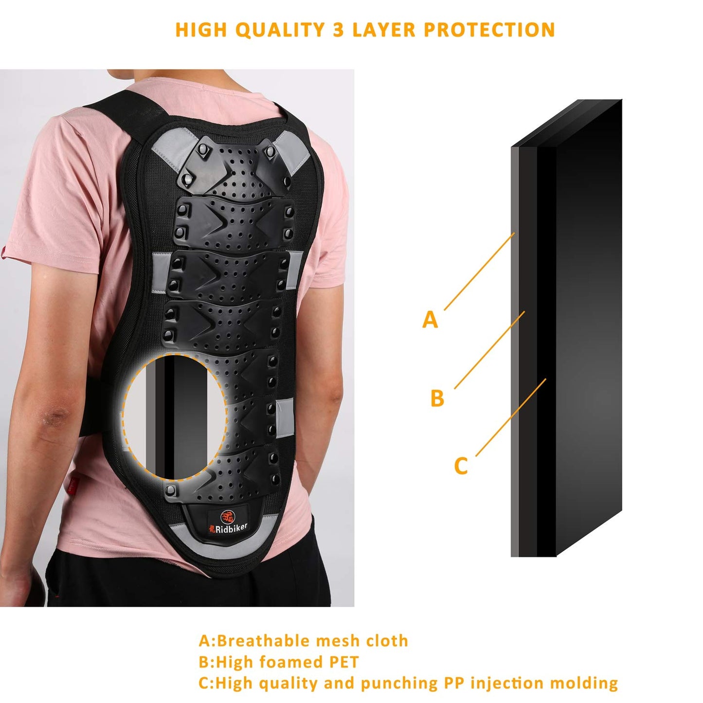 Dirt Bike Chest Protector Motocross Body Armor Vest, Motorcycle Gear for Men Off-Road Racing Body Armor Reflective Vest (Black, Large)