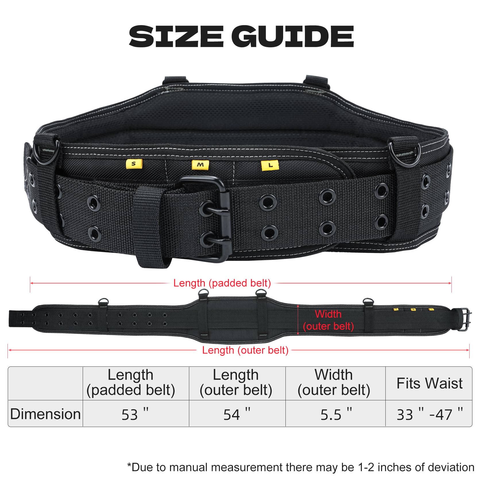 MELOTOUGH Carpenters Tool Belt with Suspenders Professional Tool Belt Combo Organizer With Tool Pouch Suspenders with 32 Pockets and Loops fits 32"-50"Waist for Electrican/Contractor/Technican/(Black)