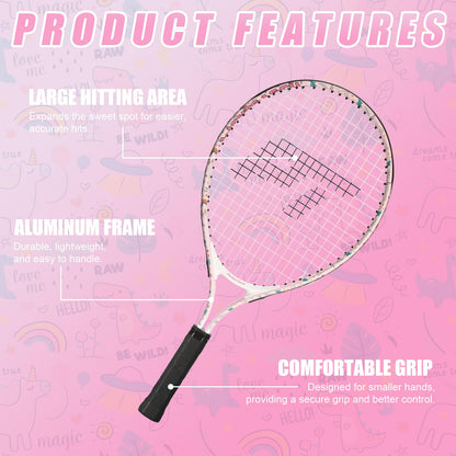PickleTech Kids Tennis Racket - Toddler Tennis Racket, 17-25 inch Youth Tennis Racquet for Ages 2-12, Unicorn Designs for Boys & Girls, Perfect for Beginners