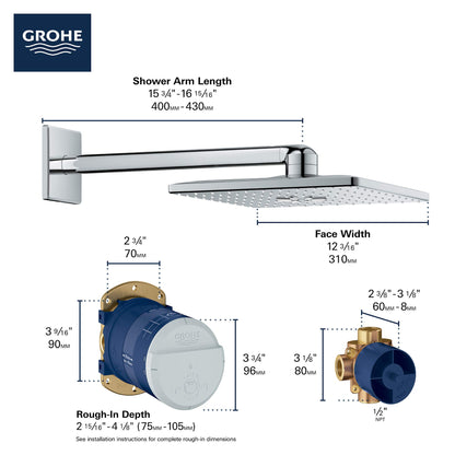 GROHE 26504000 Rain 310 Smart Active 2-Spray Cube Shower Head Set, Starlight Chrome