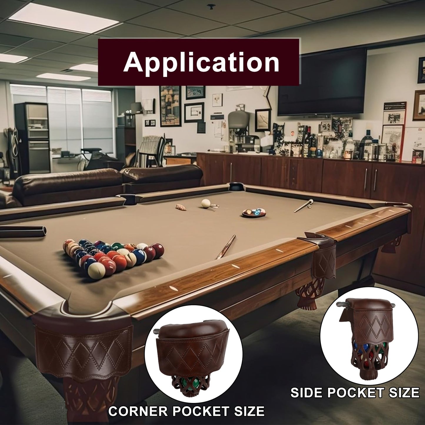 Dysdensa 6-Piece PU Leather Billiard Pockets with Diamond Pattern - Durable Accessories for Billiard Pool Table (Walnut)