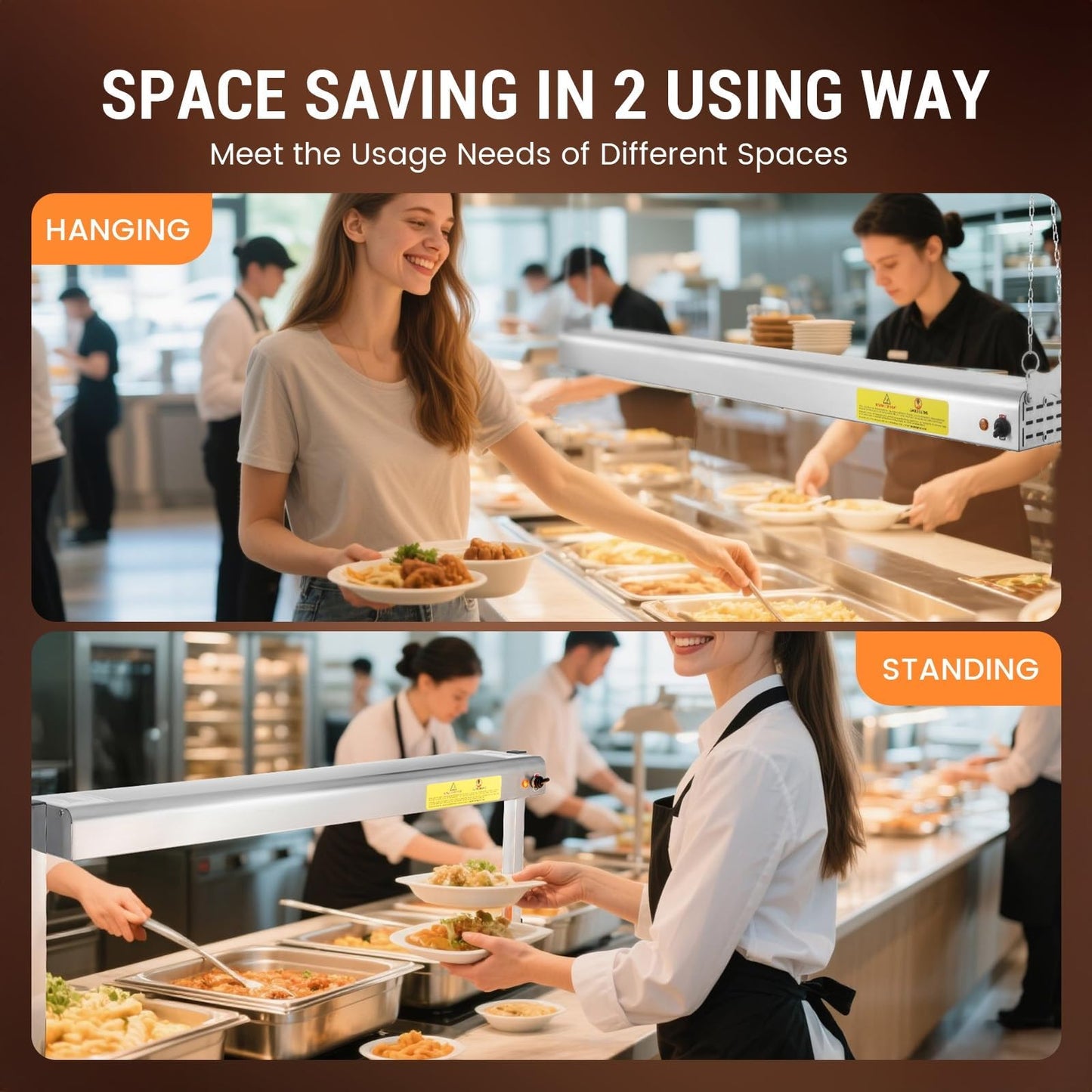 Hiteemer 48-Inch Food Heat Lamp, 1350W Commercial Food Warmer Lamp Electric Strip Heater Overhead Stainless Steel Heat Lamps for Buffet Restaurant Parties Catering, Sliver 115V