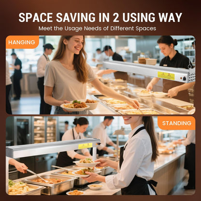 Hiteemer 48-Inch Food Heat Lamp, 1350W Commercial Food Warmer Lamp Electric Strip Heater Overhead Stainless Steel Heat Lamps for Buffet Restaurant Parties Catering, Sliver 115V