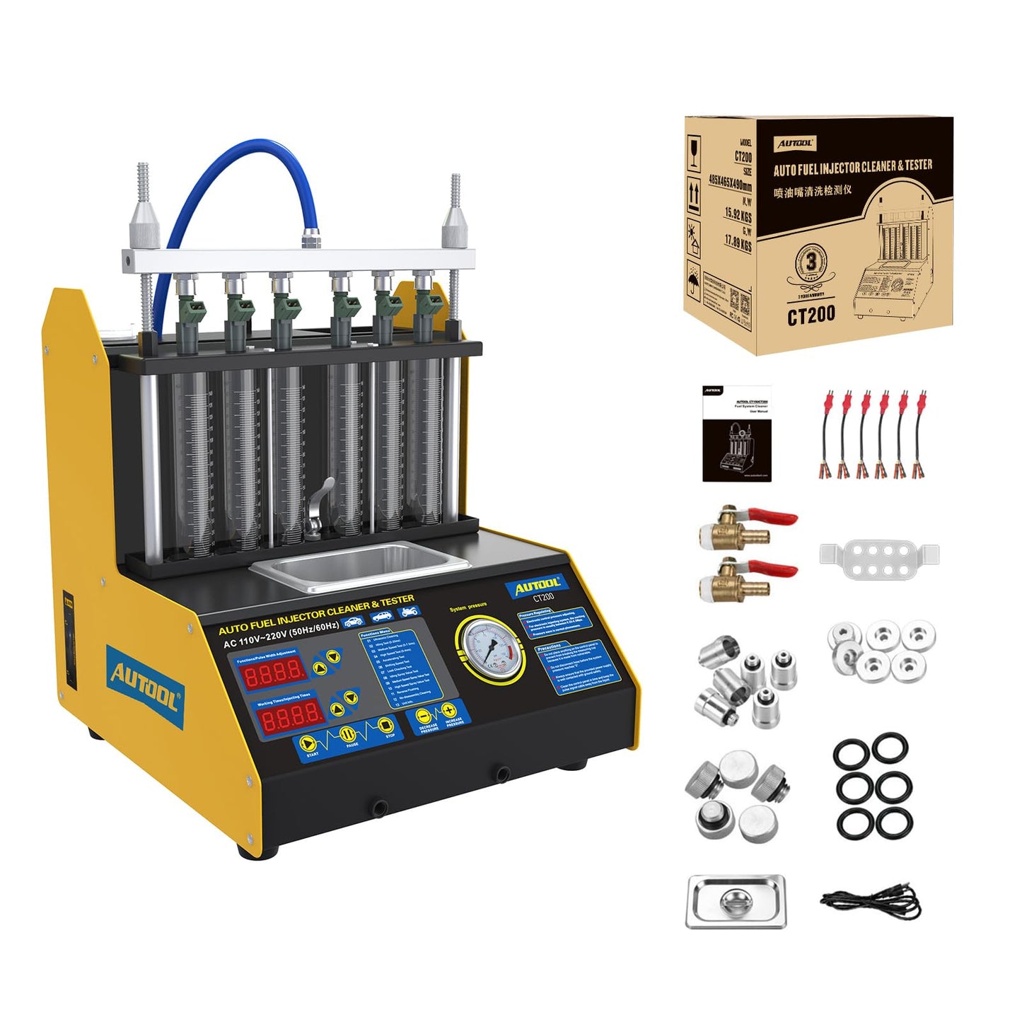 AUTOOL Ultrasonic Wave Fuel Injector Cleaner and Tester Automotive Fuel Injection Systems Cleaning Tools for All Petrol 6 Cylinder Vehicles Motorcycle