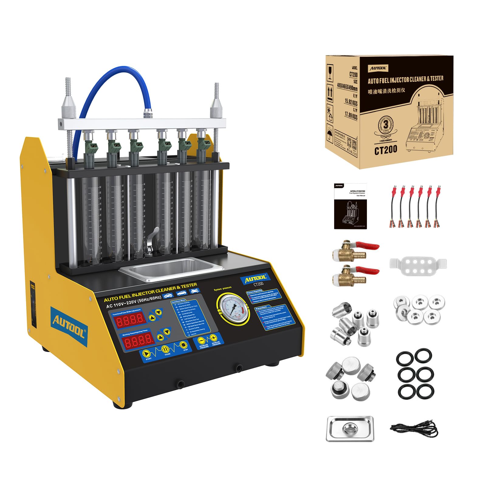 AUTOOL Ultrasonic Wave Fuel Injector Cleaner and Tester Automotive Fuel Injection Systems Cleaning Tools for All Petrol 6 Cylinder Vehicles Motorcycle