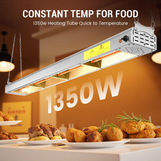 Hiteemer 48-Inch Food Heat Lamp, 1350W Commercial Food Warmer Lamp Electric Strip Heater Overhead Stainless Steel Heat Lamps for Buffet Restaurant Parties Catering, Sliver 115V
