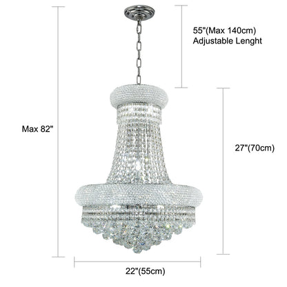 chandiry 12 Lights Chrome Finish Empire Crystal Chandelier Lighting for Dining Room Living Room Foyer Hallway Bedroom Entryway (Dia 22'')
