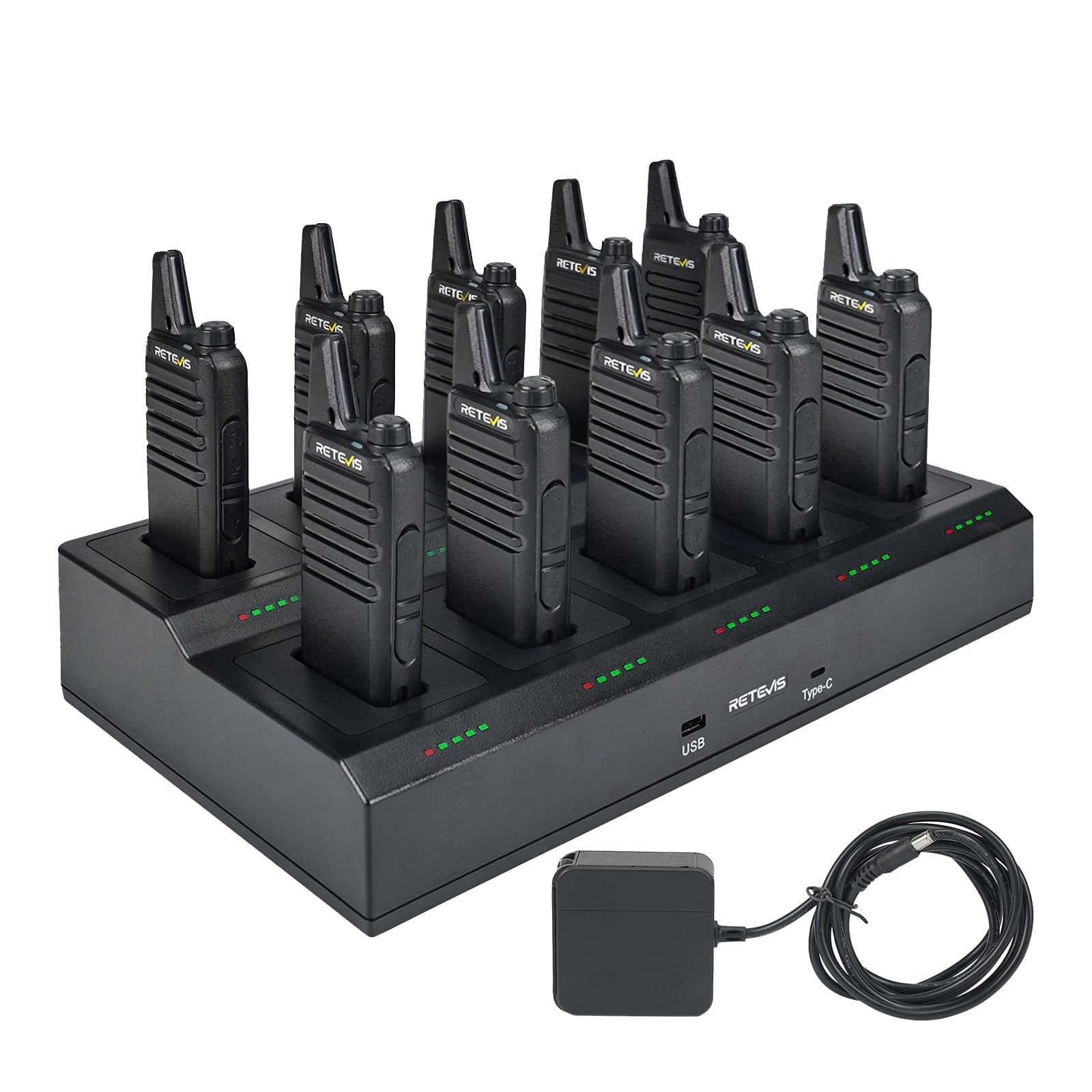 Retevis RT22 Two Way Radio,Rechargeable Walkie Talkies Long Range(10 Pack) with 10 Way Gang Charger,Charging Progress Bar,Workplace Organization,Compact Walkie Talkie for Adults Office School Daycare