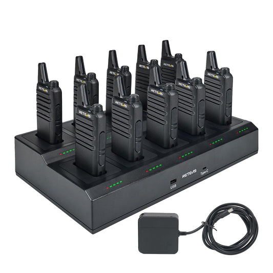 Retevis RT22 Two Way Radio,Rechargeable Walkie Talkies Long Range(10 Pack) with 10 Way Gang Charger,Charging Progress Bar,Workplace Organization,Compact Walkie Talkie for Adults Office School Daycare