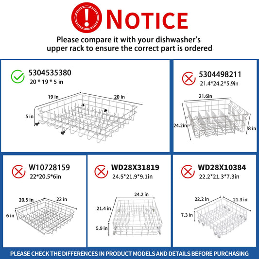 5304535380 Dishwasher Upper Dishrack Replacement, Compatible With Kenmore Crosley Frigidaire Upper Dishrack Assembly, Part Numbers 154331502 5304498202 5304498220 5304517202 5304517201 AP7215765