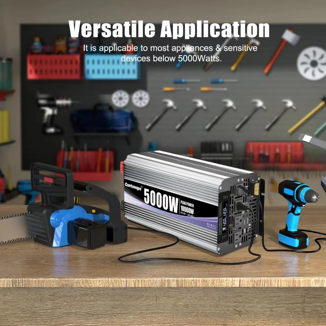 Cantonape 5000W 12V to 110V DC to AC Power Inverter with LCD Display, Remote Control and 4 Car AC Adapters for Car Truck Boat RV Off-Grid Solar System