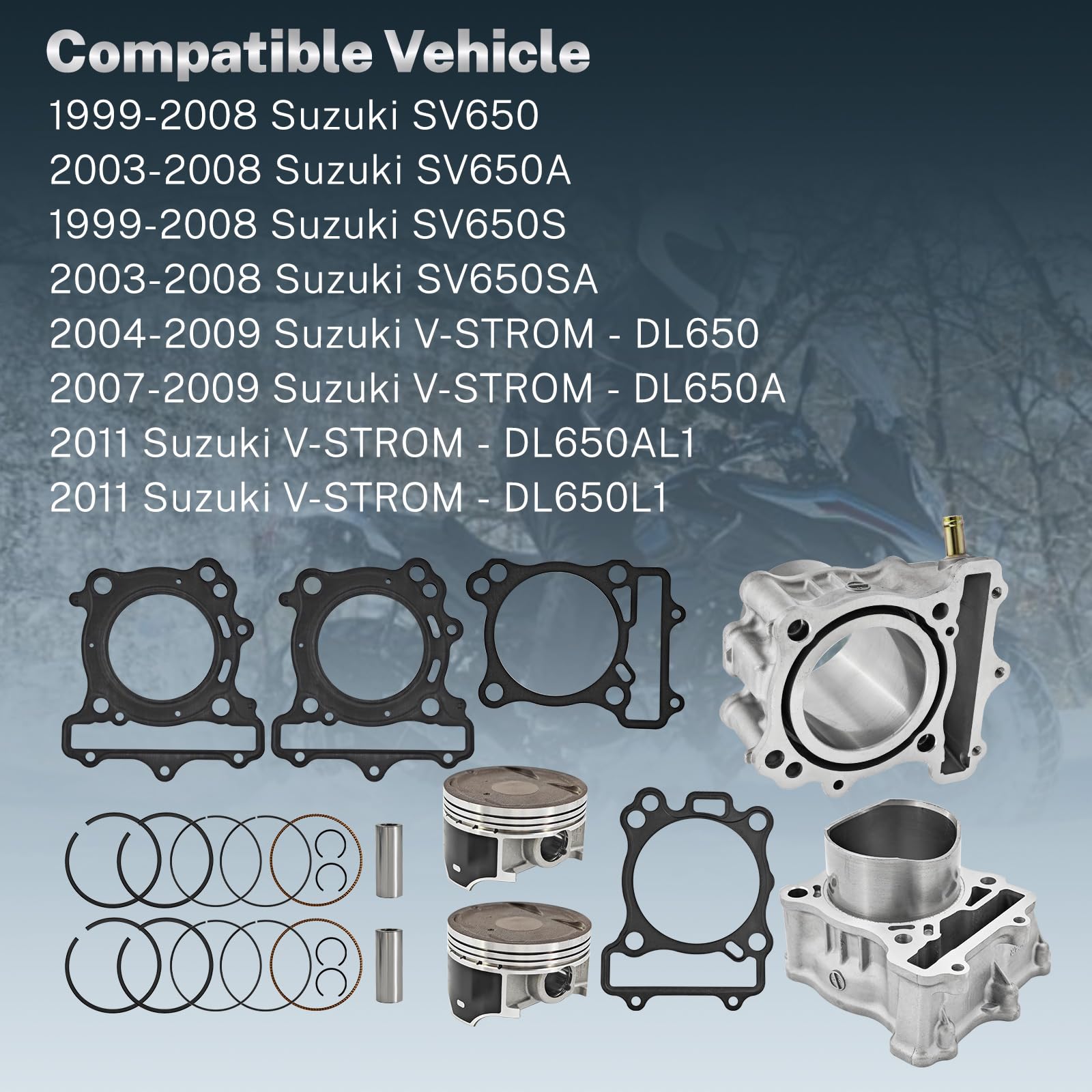 Yainetan 11210-20F01-0F0 Front Rear Cylinder Piston Gasket Kit Compatible With Suzuki SV650 SV650A SV650S SV650SA V-Strom 650 11220-20F20-0F0