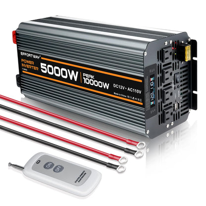 5000 watt Power Inverter DC 12V to AC 110V/120V Converter,10000w Peak.Comes with LCD Display,Wireless Controller, 4AC outlets,1USB.RV Inverter,Suitable for Camping,and Off-Grid Solar Inverter Systems