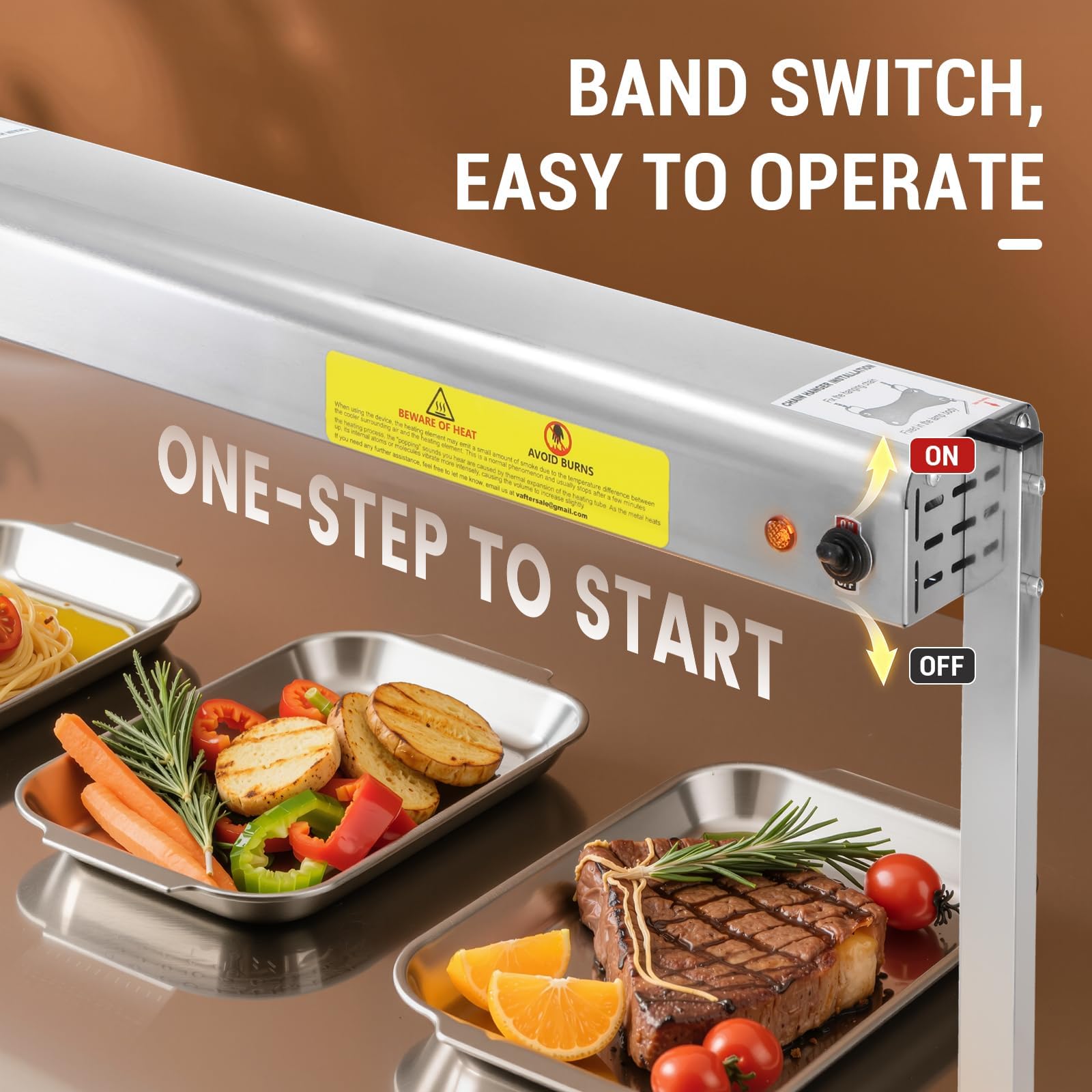 Hiteemer 48-Inch Food Heat Lamp, 1350W Commercial Food Warmer Lamp Electric Strip Heater Overhead Stainless Steel Heat Lamps for Buffet Restaurant Parties Catering, Sliver 115V