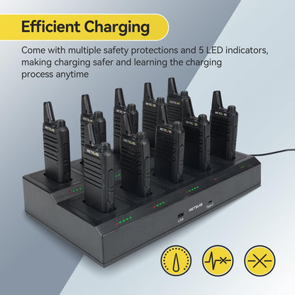 Retevis RT22 Two Way Radio,Rechargeable Walkie Talkies Long Range(10 Pack) with 10 Way Gang Charger,Charging Progress Bar,Workplace Organization,Compact Walkie Talkie for Adults Office School Daycare