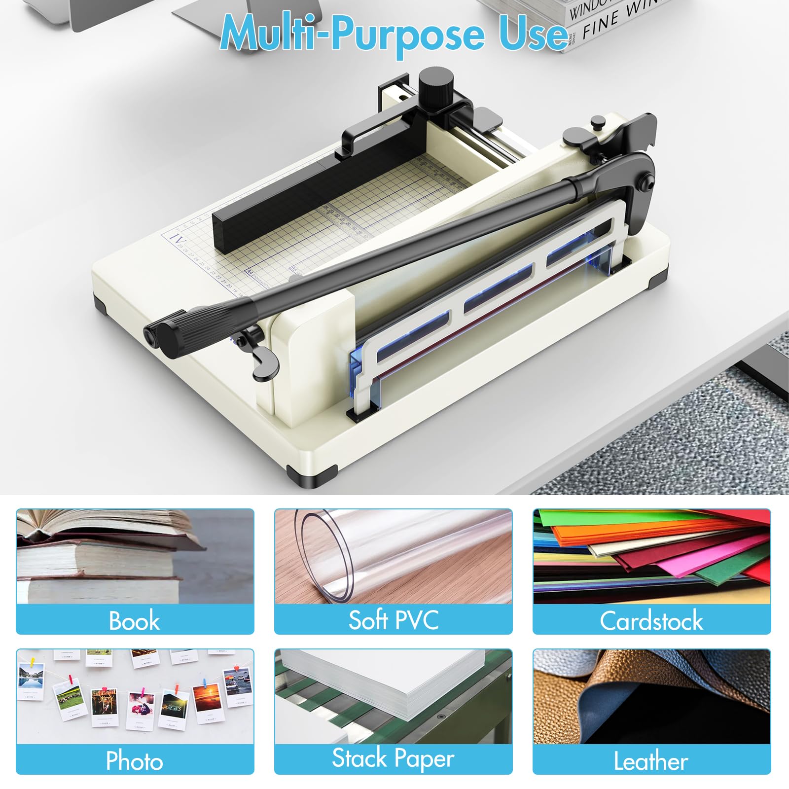 Paper Cutter 12 Inch, Heavy Duty Paper Cutter for A4 Paper, Guillotine Paper Cutter 400 Sheet Capacity, Solid Steel Construction, Beige