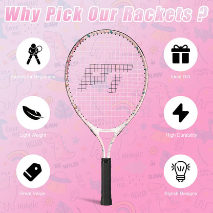 PickleTech Kids Tennis Racket - Toddler Tennis Racket, 17-25 inch Youth Tennis Racquet for Ages 2-12, Unicorn Designs for Boys & Girls, Perfect for Beginners