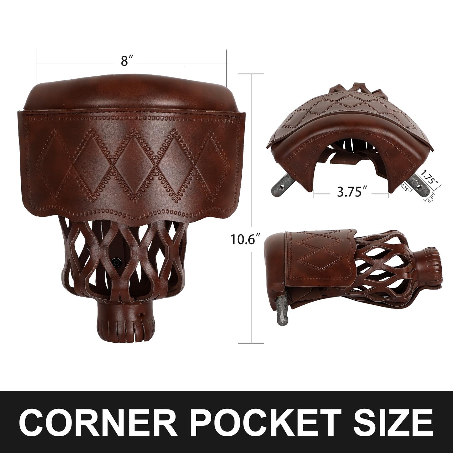 Dysdensa 6-Piece PU Leather Billiard Pockets with Diamond Pattern - Durable Accessories for Billiard Pool Table (Walnut)