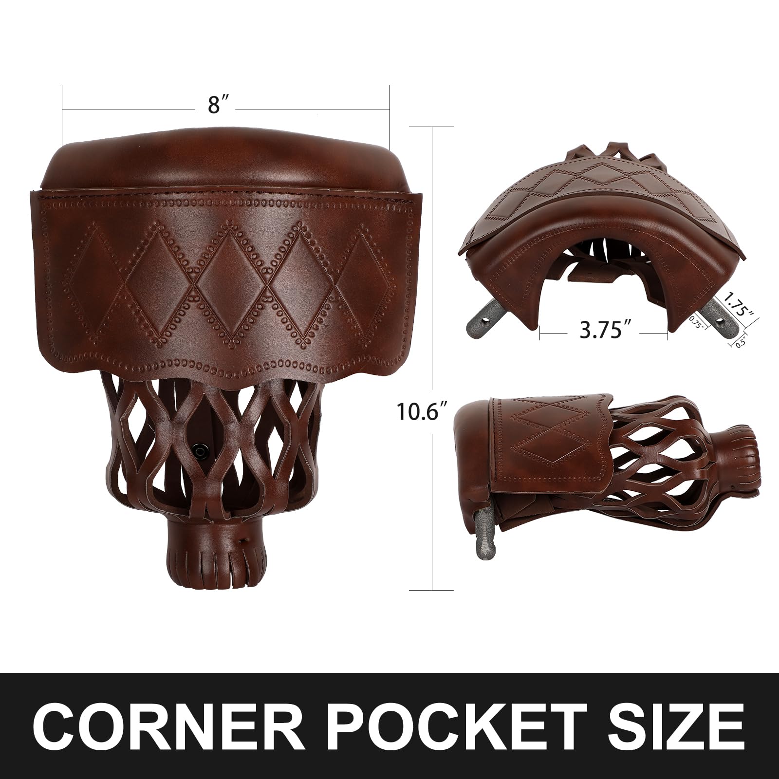 Dysdensa 6-Piece PU Leather Billiard Pockets with Diamond Pattern - Durable Accessories for Billiard Pool Table (Walnut)