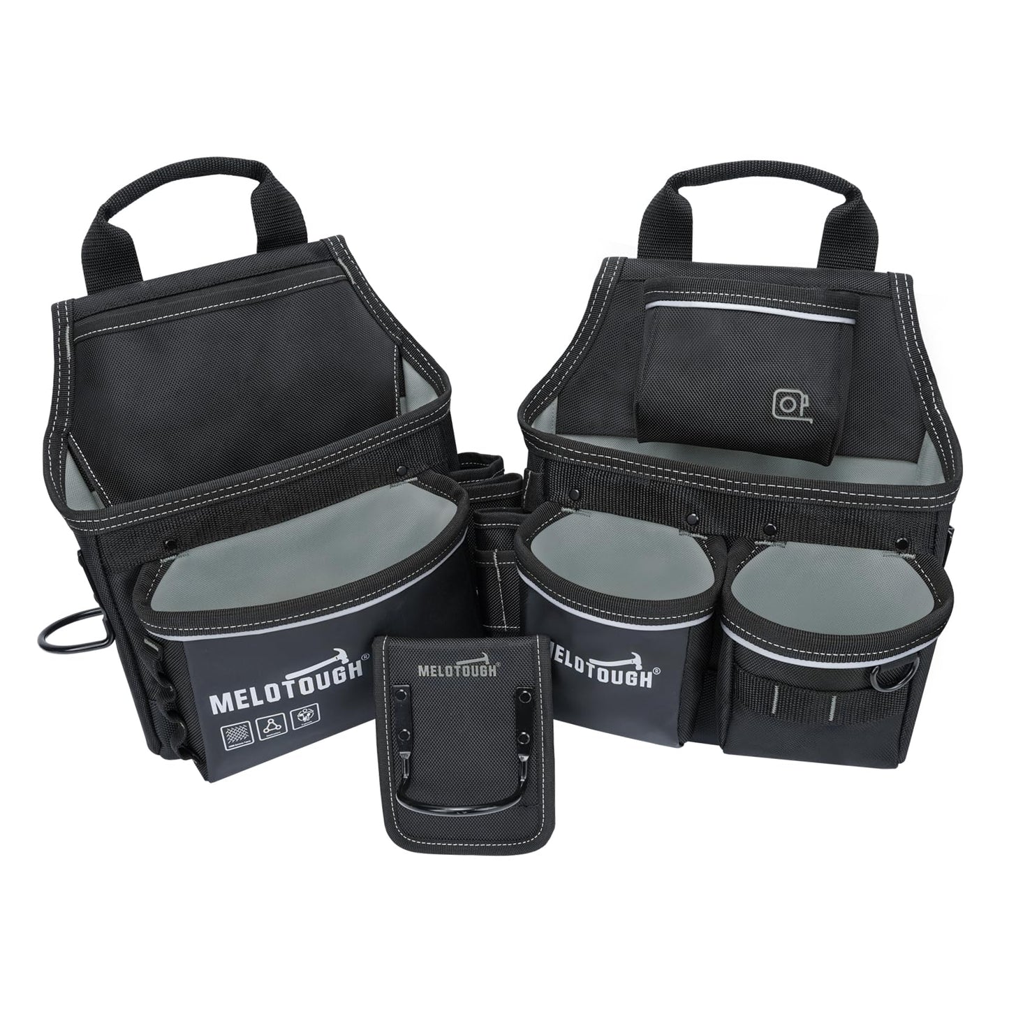 MELOTOUGH Carpenters Tool Belt with Suspenders Professional Tool Belt Combo Organizer With Tool Pouch Suspenders with 32 Pockets and Loops fits 32"-50"Waist for Electrican/Contractor/Technican/(Black)