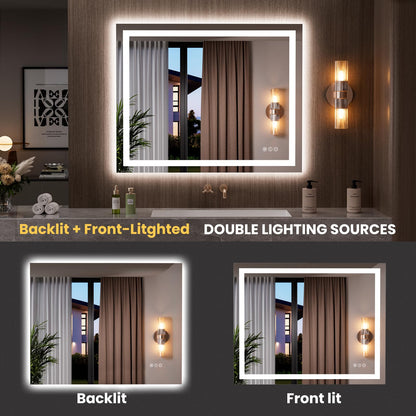 LOAAO 39.4"x31.5" LED Mirror for Bathroom, Lighted Bathroom Mirror with Lights, Anti-Fog, Dimmable, Memory Function, Easy to Install, Clear Reflection