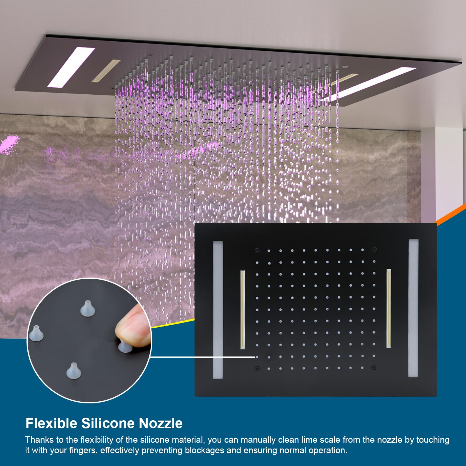 ENGA Shower System with Body Jets, 2 In 1 Functions Ceiling Mount 14x20inch LED Shower Head with 4 Body Jets, Rainfall Waterfall Shower Faucet Set, Matte Black