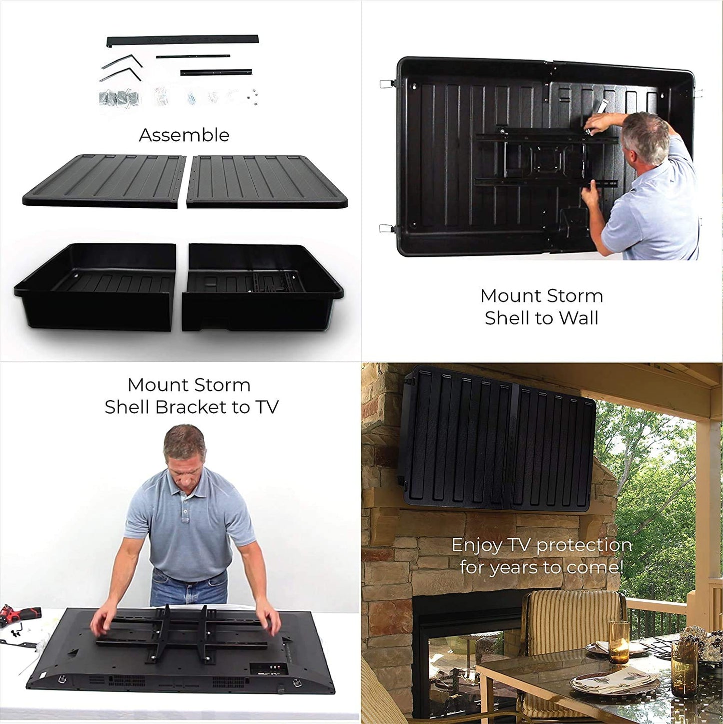 Storm Shell Outdoor TV Hard Cover Weatherproof Protection for Television - Mounts Right on The Wall - TV Wall Mounting Bracket Included … (45-55 inch), Black