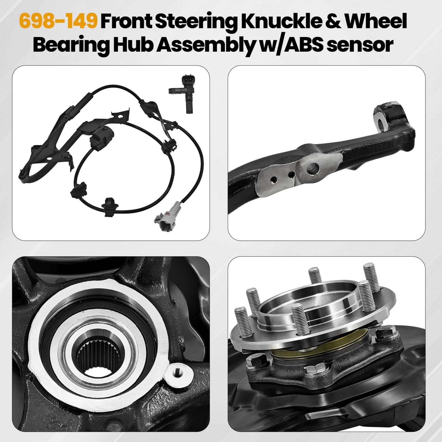698-149 Front Steering Knuckle Wheel Bearing Hub Assembly Compatible with Toyota Tacoma 2.7L 3.5L 4.0L 4WD 2005-2023 Driver Spindle Knuckle assy w/ABS sensor replace for 43212-04060 43212-04050