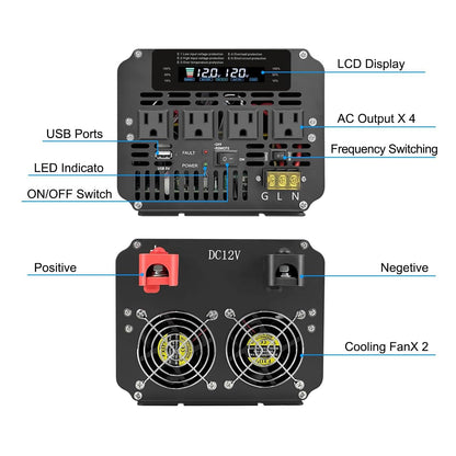 Cantonape 5000W 12V to 110V DC to AC Power Inverter with LCD Display, Remote Control and 4 Car AC Adapters for Car Truck Boat RV Off-Grid Solar System