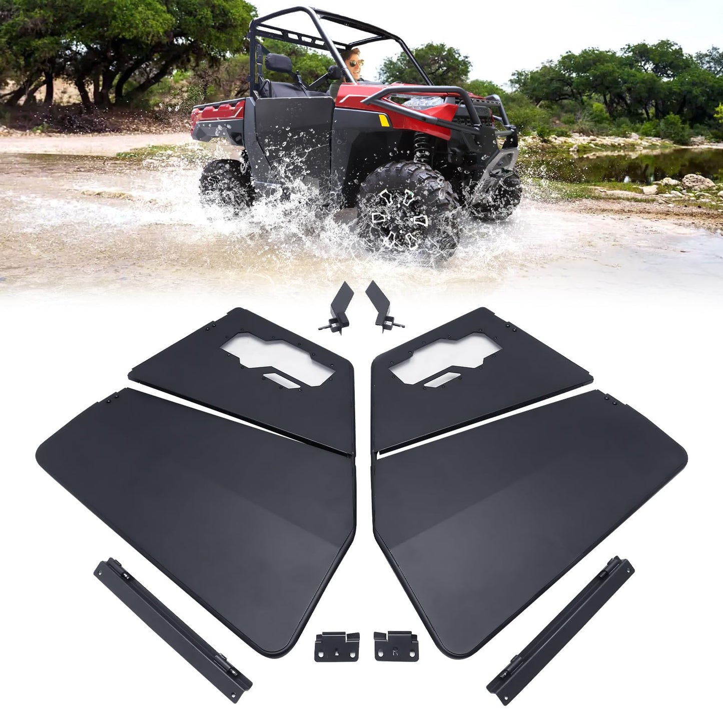 StarknightMT Ranger XP 1000 Half Doors, Aluminum Lower Door Panels With Clear PC Windows Compatible With Polaris Ranger XP 1000 2018-2025