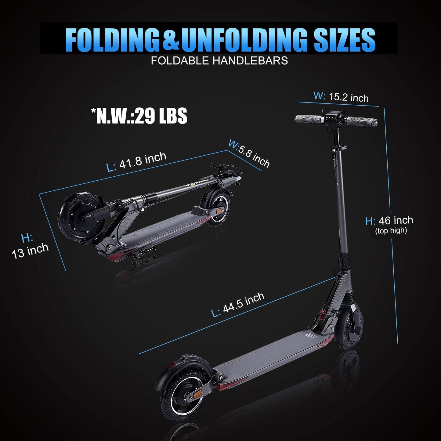 E-TWOW GT SE Electric Scooter, 31 Mile Range, 25 MPH Max Speed, 275lbs Max Load, Adjustable Handlebar Height, Lightweight(29lbs) and Foldable, Great for Commuting, UL Certified